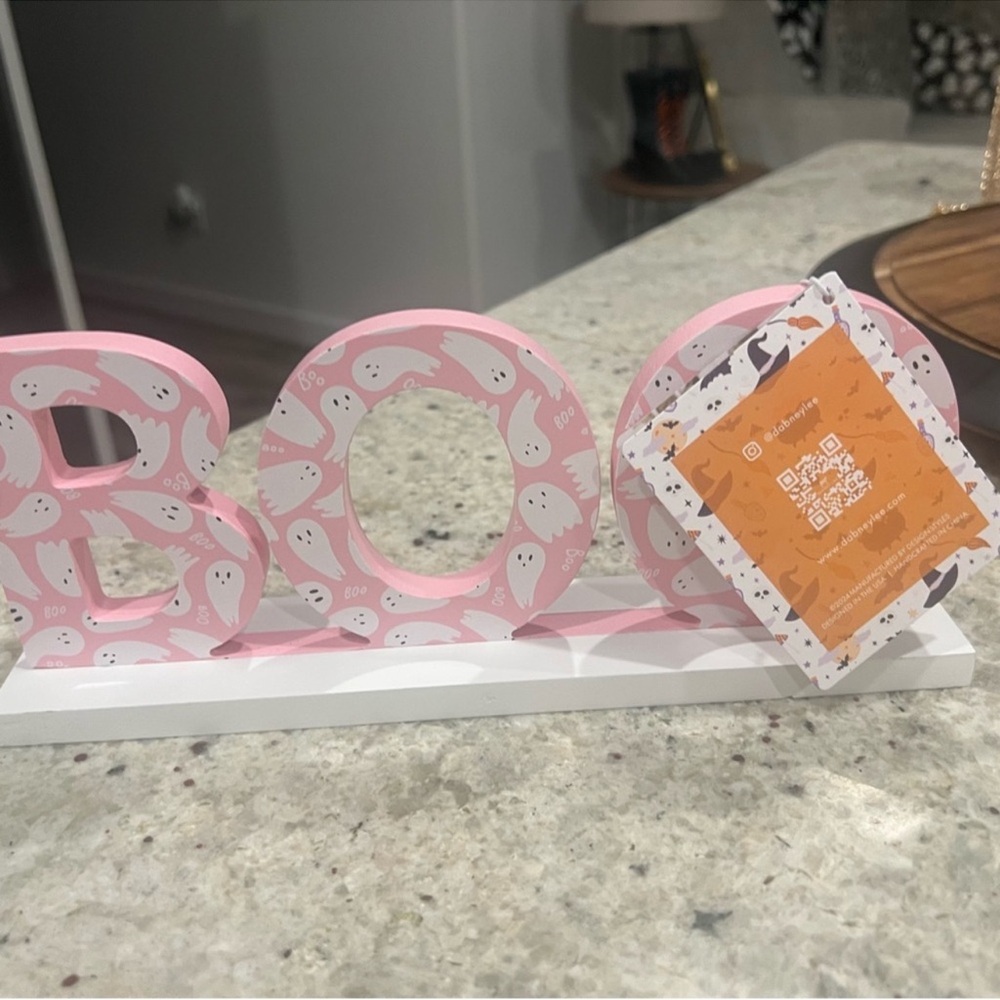 Pink and White Halloween BOO Accent Decor